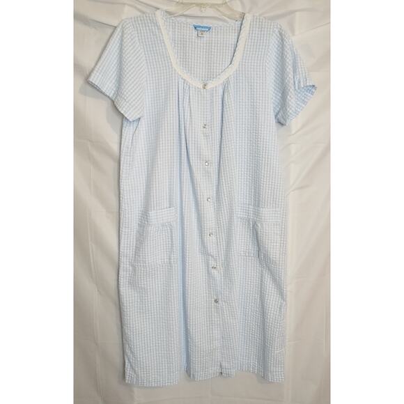 Basic Editions Other - Basic Editions Housecoat/Duster Women's Size S Blue/White Seersucker